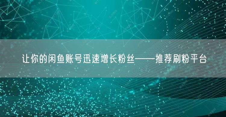 让你的闲鱼账号迅速增长粉丝——推荐刷粉平台