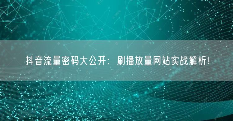 抖音流量密码大公开：刷播放量网站实战解析！