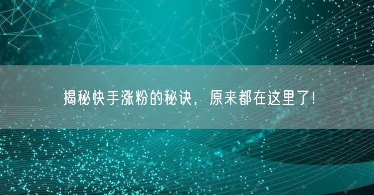 揭秘快手涨粉的秘诀，原来都在这里了！