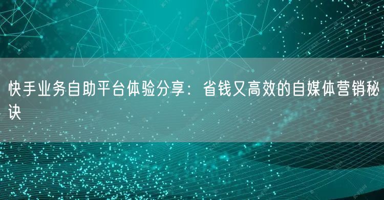 快手业务自助平台体验分享：省钱又高效的自