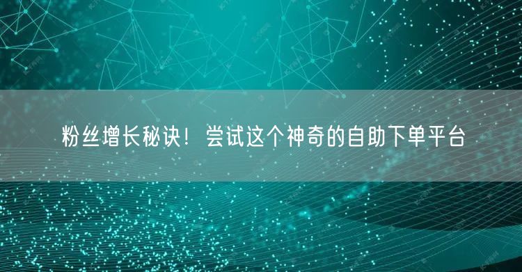 粉丝增长秘诀！尝试这个神奇的自助下单平台