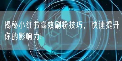 揭秘小红书高效刷粉技巧，快速提升你的影响力!