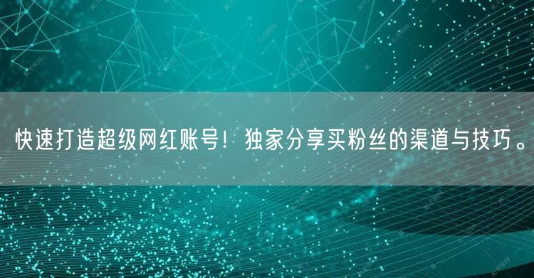 快速打造超级网红账号！独家分享买粉丝的渠道与技巧。