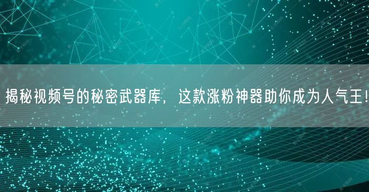 揭秘视频号的秘密武器库，这款涨粉神器助你