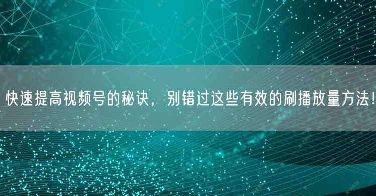 快速提高视频号的秘诀，别错过这些有效的刷播放量方法！